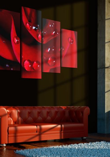 ARTGEIST Rose with dew - Billede af rd rose med drber trykt p lrred - Flere strrelser