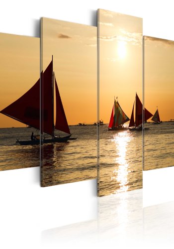 ARTGEIST Sailbloats at dusk - Billede af sejlbde i skumring trykt p lrred - Flere strrelser