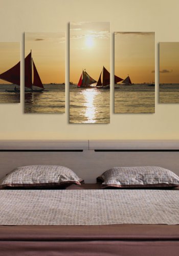 ARTGEIST Sailbloats at dusk - Billede af sejlbde i skumring trykt p lrred - Flere strrelser