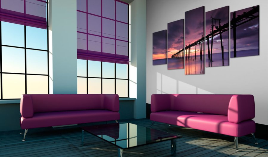 ARTGEIST - Billede af bro p havet i smuk solnedgang trykt p lrred - Flere strrelser