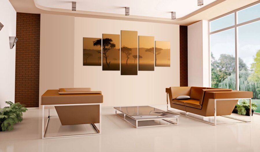 ARTGEIST Fog over a savannah - Tget daggry p savannen trykt p lrred - Flere strrelser