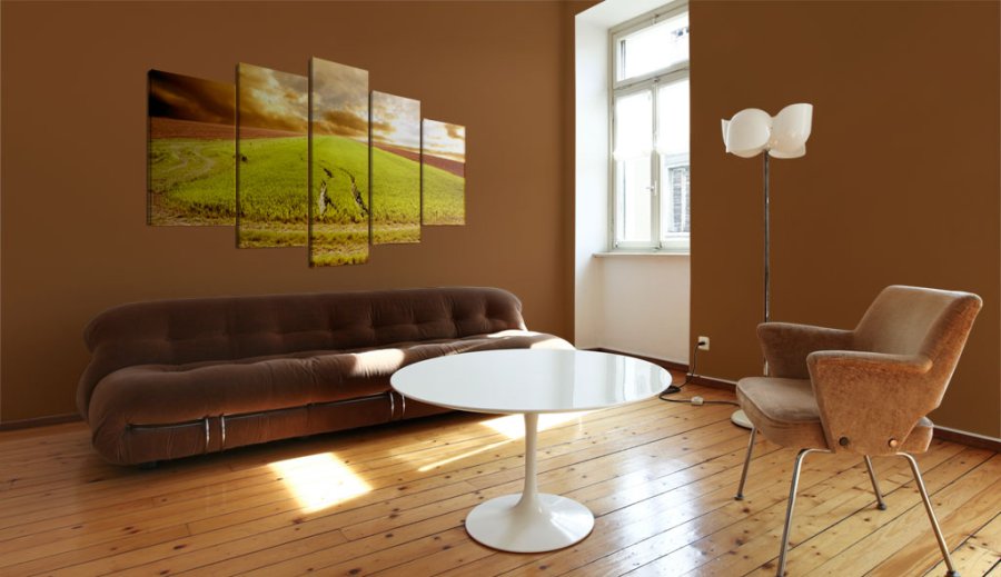 ARTGEIST Wheels traces on a field - Hjulspor p marken trykt p lrred - Flere strrelser