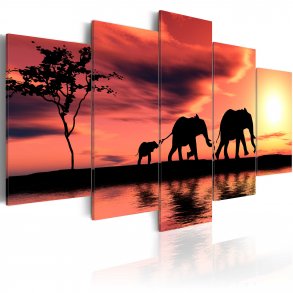 ARTGEIST African elephants family - Elefanter i solnedgangen trykt p lrred - Flere strrelser