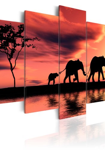 ARTGEIST African elephants family - Elefanter i solnedgangen trykt p lrred - Flere strrelser