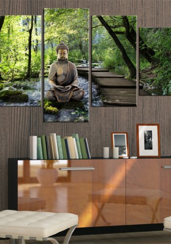 ARTGEIST Stream of consciousness - Zen billede af Buddha i skov trykt p lrred - Flere strrelser