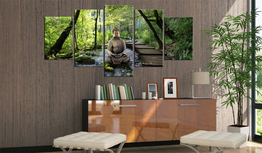 ARTGEIST Stream of consciousness - Zen billede af Buddha i skov trykt p lrred - Flere strrelser