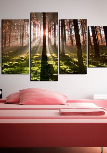 ARTGEIST Autumn silence - Billede af skov i efterrssolen trykt p lrred - Flere strrelser