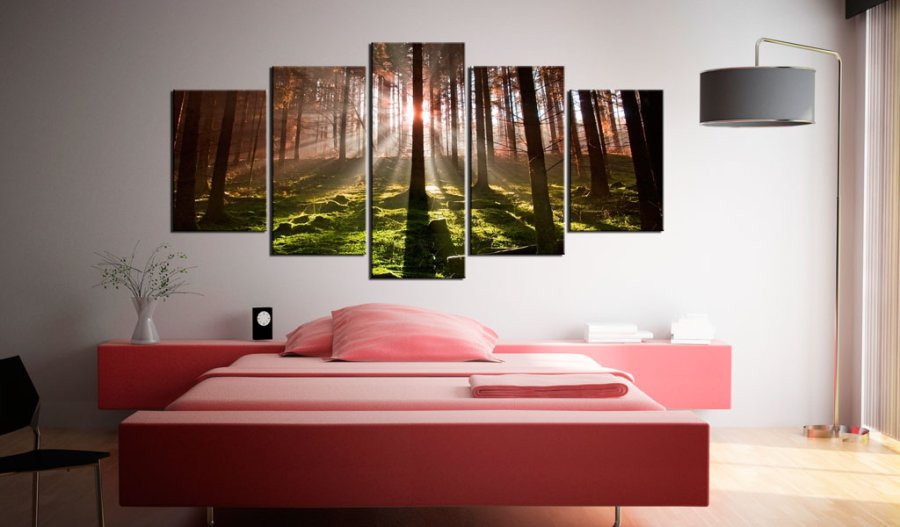 ARTGEIST Autumn silence - Billede af skov i efterrssolen trykt p lrred - Flere strrelser