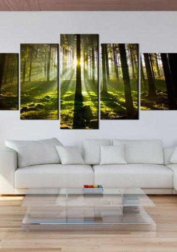 ARTGEIST Spring silence - Billede af skov i forrssolen trykt p lrred - Flere strrelser