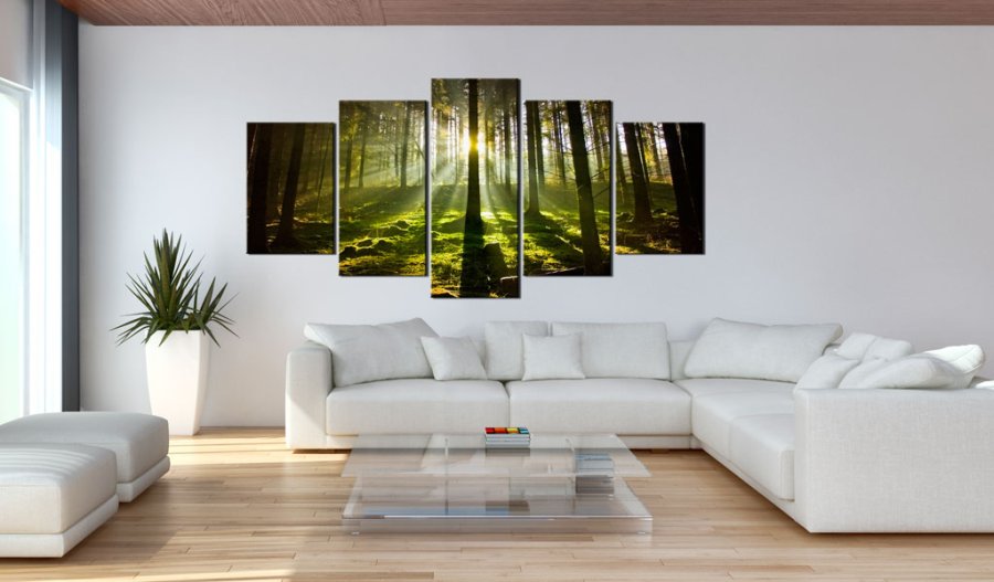 ARTGEIST Spring silence - Billede af skov i forrssolen trykt p lrred - Flere strrelser