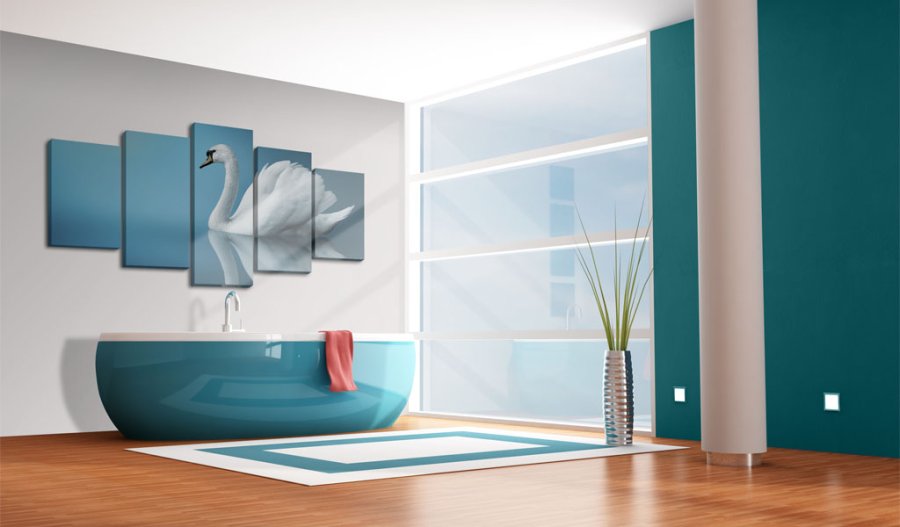 ARTGEIST A swan in blue - Billede af svane p bl baggrund trykt p lrred - Flere strrelser