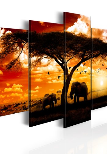 ARTGESIT - Flok af fugle i solnedgangen over savannen trykt p lrred - Flere strrelser