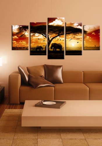 ARTGESIT - Flok af fugle i solnedgangen over savannen trykt p lrred - Flere strrelser