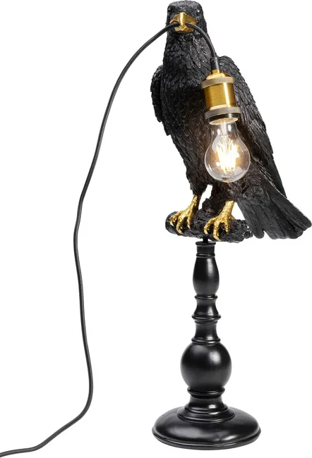 KARE DESIGN Animal Sitting Crow bordlampe - sort polyresin og guld aluminium (H:61cm)