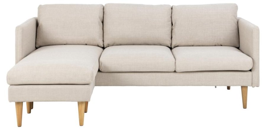 ACT NORDIC Milly 2 pers. sofa med chaiselong, vendbar - beige stof og natur gummitr