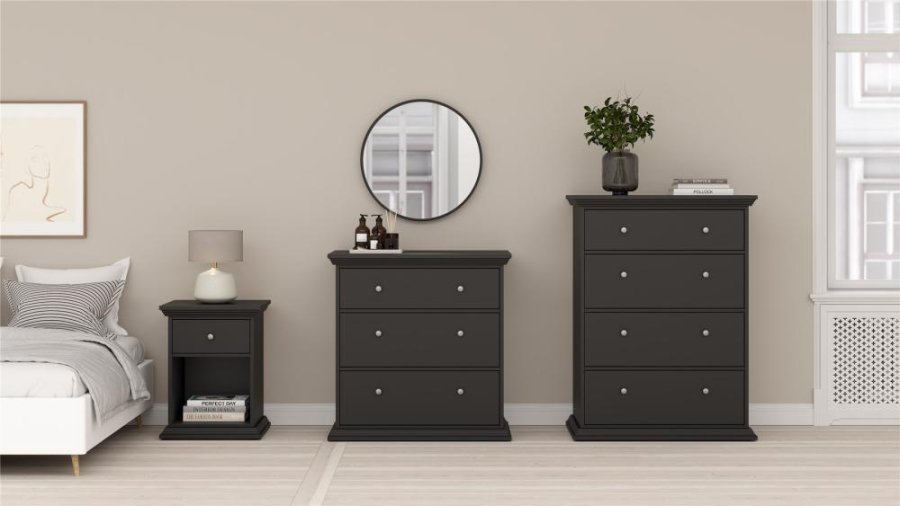 TVILUM North sengebord med 1 skuffe, mat sort, 47,8 x 43,3 x 63,4 cm