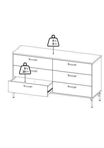 TVILUM Dana dobbeltkommode med 6 skuffer, mat sort, 138,7 x 39,8 x 76,6 cm