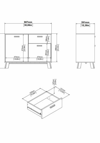 TVILUM Ikast Sknk 2 lger + 1 skuffe, Jackson Hickory/Hvid, 98,7 x 39,1 x 73 cm