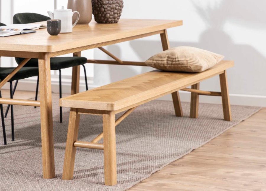 ACT NORDIC Galway bench veneer herringbone Tr (massiv egetr), lacquered, base Tr (massiv egetr) lacquered L:200 W:36 H:45 cm