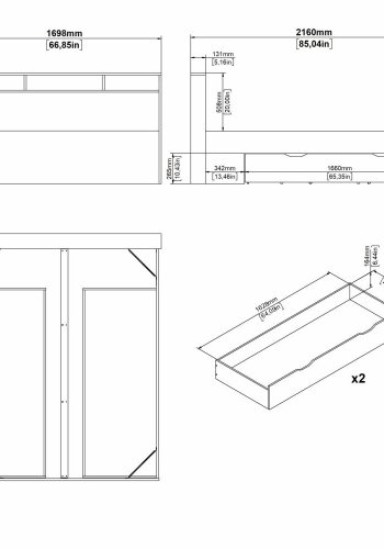 TVILUM Ikast Seng med 2 skuffer 160x200, Jackson Hickory / Hvid, 169,8 x 216 x 96,8 cm