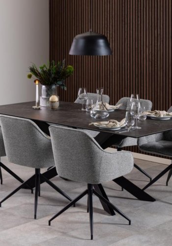 ACT NORDIC Brooke spisebordsstol, m. armln, drejefunktion, syninger - gr stof og sort stl