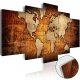 Artgeist Acrylic prints Bronze map - Verdenskort trykt p plexiglas, 5-delt- Flere strrelser