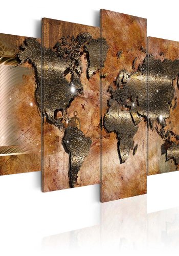 Artgeist Steel Map - Abstrakt verdenskort trykt p lrred, 5-delt - Flere strrelser