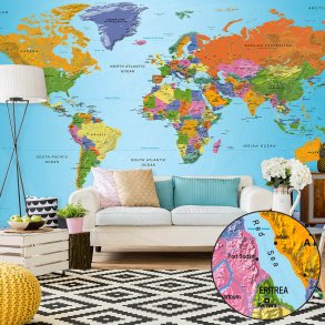 ARTGEIST fototapet - World Map: Colourful Geography, Farverigt verdenskort, stor (flere strrelser)