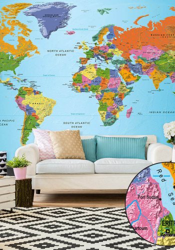 ARTGEIST fototapet - World Map: Colourful Geography, Farverigt verdenskort, stor (flere strrelser)