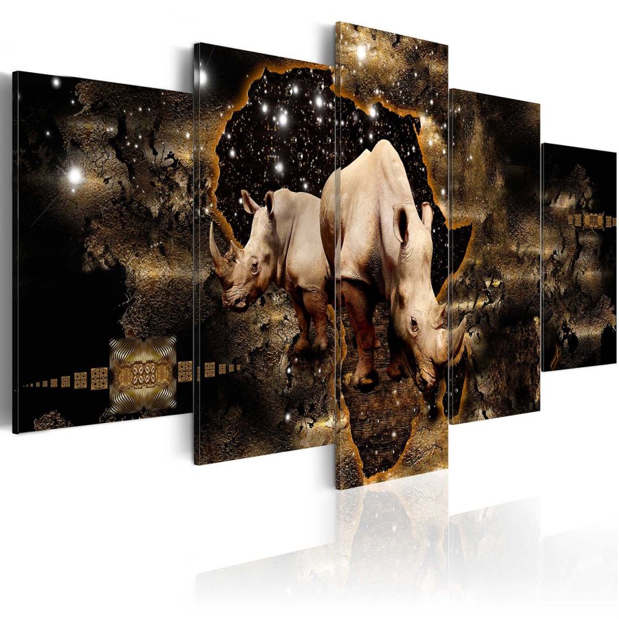 Artgeist billede - Golden Rhino p lrred, to strrelser