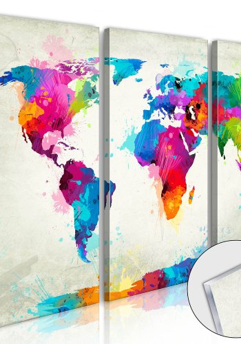 Artgeist An Explosion of Colours - Verdenskort trykt p plexiglas, 3-delt - Flere strrelser