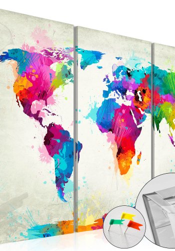 Artgeist verdenskort - Colourful Expression trykt p kork, 3-delt - flere strrelser