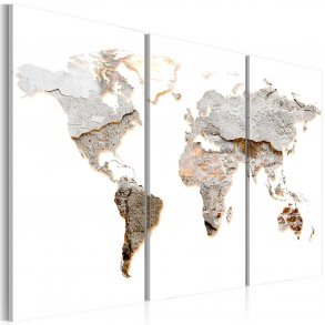 Artgeist Concrete Continents - Verdenskort med beton look trykt p lrred, 3-delt - Flere strrelser
