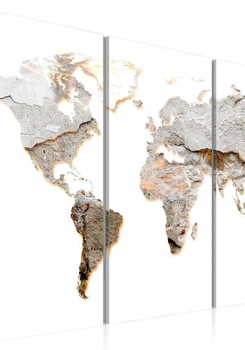 Artgeist Concrete Continents - Verdenskort med beton look trykt p lrred, 3-delt - Flere strrelser