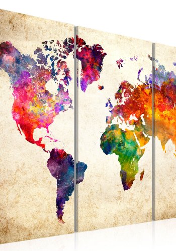 Artgeist - Verdenskort med vandfarve look trykt p lrred, 3-delt - Flere strrelser
