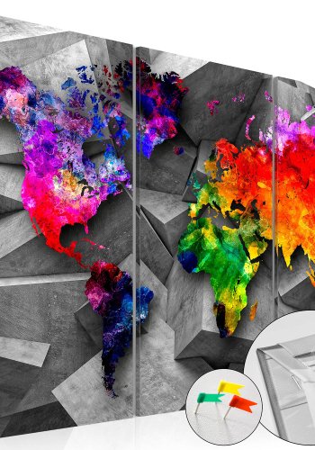 Artgeist verdenskort - Symmetry of the World trykt p kork, 3-delt - flere strrelser