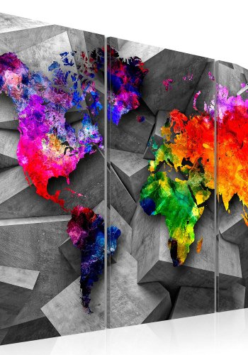 Artgeist Symmetry of the World - Farverigt verdenskort trykt p lrred, 3-delt - Flere strrelser