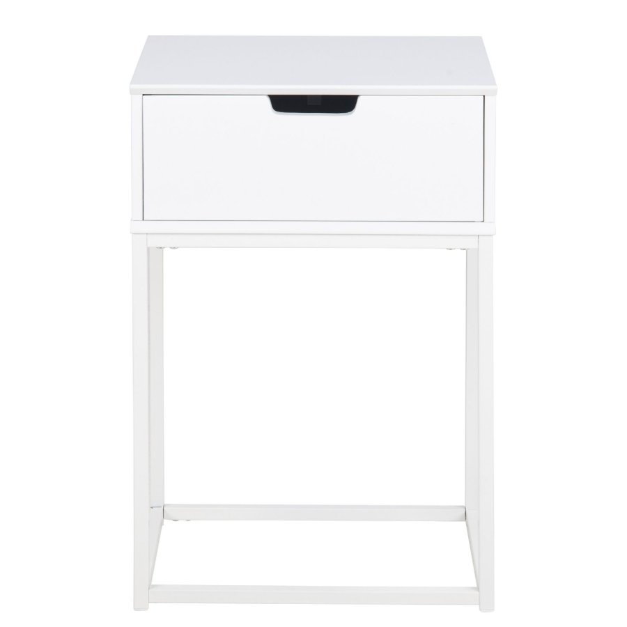 ACT NORDIC Rektangulr Mitra natbord m. 1 skuffe -  hvid tr og metal (40x30) 
