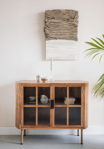 WHITE LABEL LIVING Yaz sknk, Hj, m. 2 lger og 1 hylde - brun gummitr