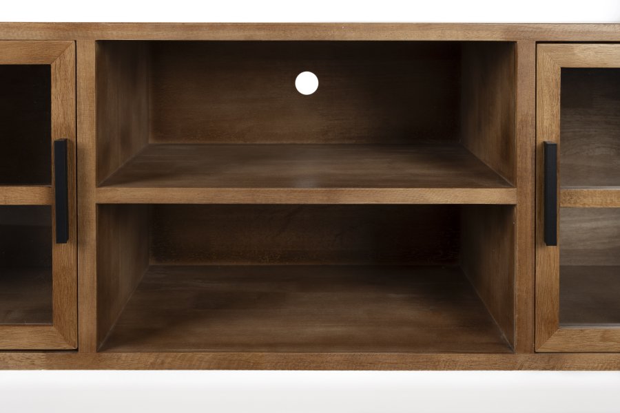 WHITE LABEL LIVING Yaz TV-bord, Lav, m. 2 lger og 1 hylde - brun gummitr (150x38)