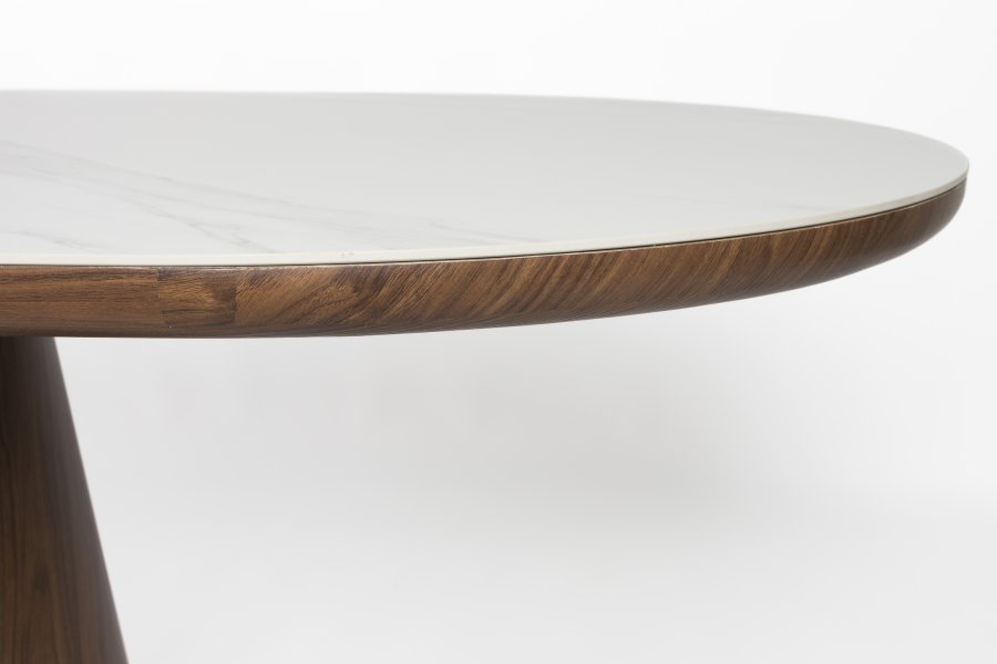 WHITE LABEL LIVING Almira spisebord, oval - snehvid mat sintret sten og valnd papirfinér (200x90)