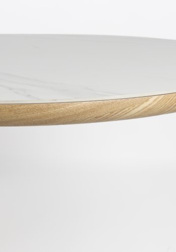 WHITE LABEL LIVING Almira spisebord, oval - snehvid mat sintret sten og egetr papirfinér (200x90)