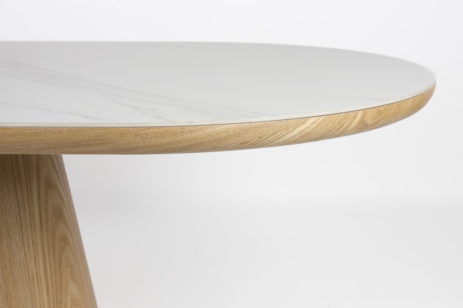 WHITE LABEL LIVING Almira spisebord, oval - snehvid mat sintret sten og egetr papirfinér (200x90)