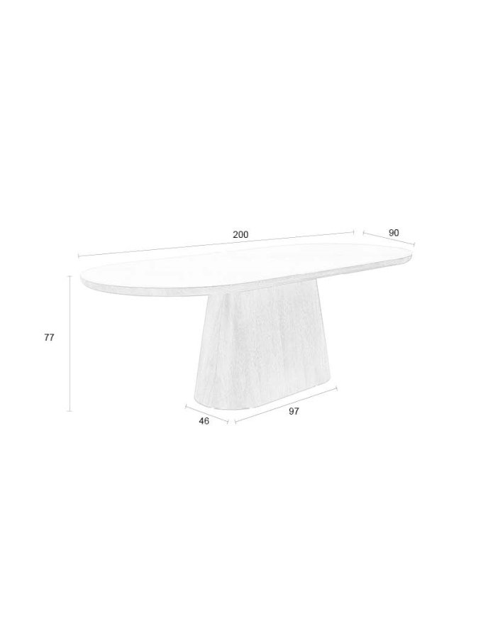 WHITE LABEL LIVING Almira spisebord, oval - snehvid mat sintret sten og egetr papirfinér (200x90)