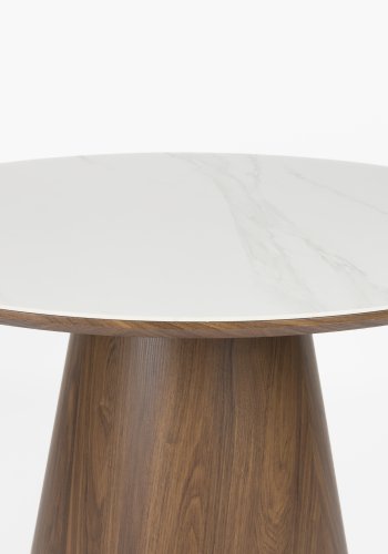 WHITE LABEL LIVING Almira spisebord, rund - snehvid mat sintret sten og valnd papirfinér (115)