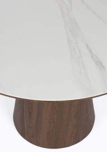 WHITE LABEL LIVING Almira spisebord, rund - snehvid mat sintret sten og valnd papirfinér (115)