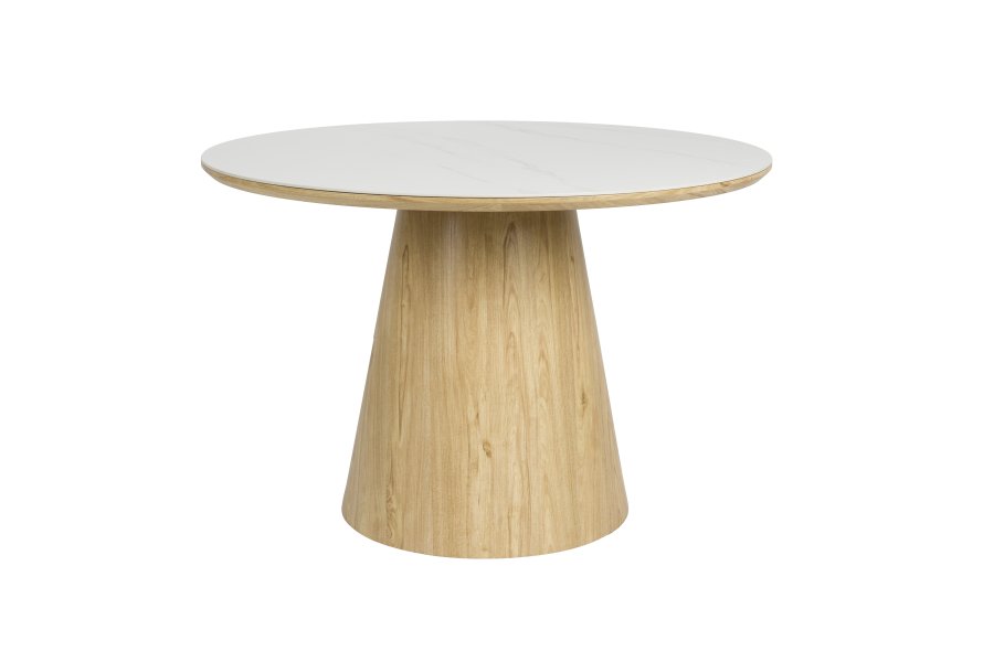 WHITE LABEL LIVING Almira spisebord, rund - snehvid mat sintret sten og egetr papirfinér (115)