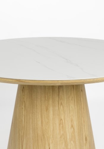 WHITE LABEL LIVING Almira spisebord, rund - snehvid mat sintret sten og egetr papirfinér (115)