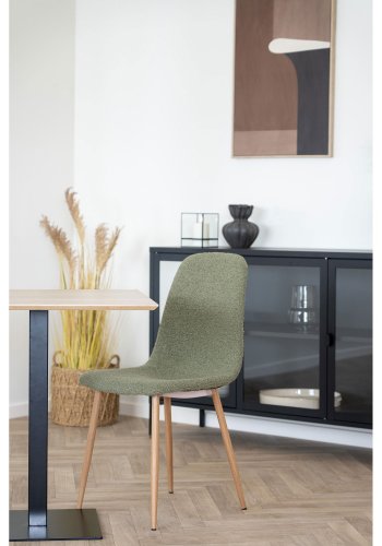 HOUSE NORDIC Stockholm spisebordsstol - mrkegrn bouclé stof og stl med trlook