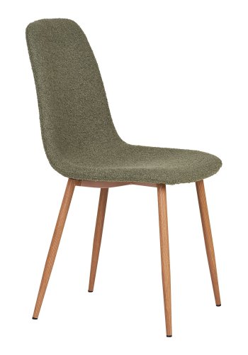 HOUSE NORDIC Stockholm spisebordsstol - mrkegrn bouclé stof og stl med trlook